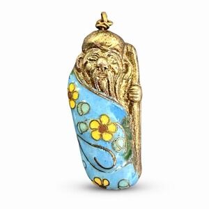 VTG Chinese Cloisonné Shou Xing Snuff Bottle Pendant Longevity God Brass Enamel